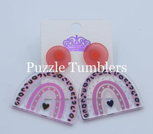 PINK LEOPARD RAINBOW EARRINGS