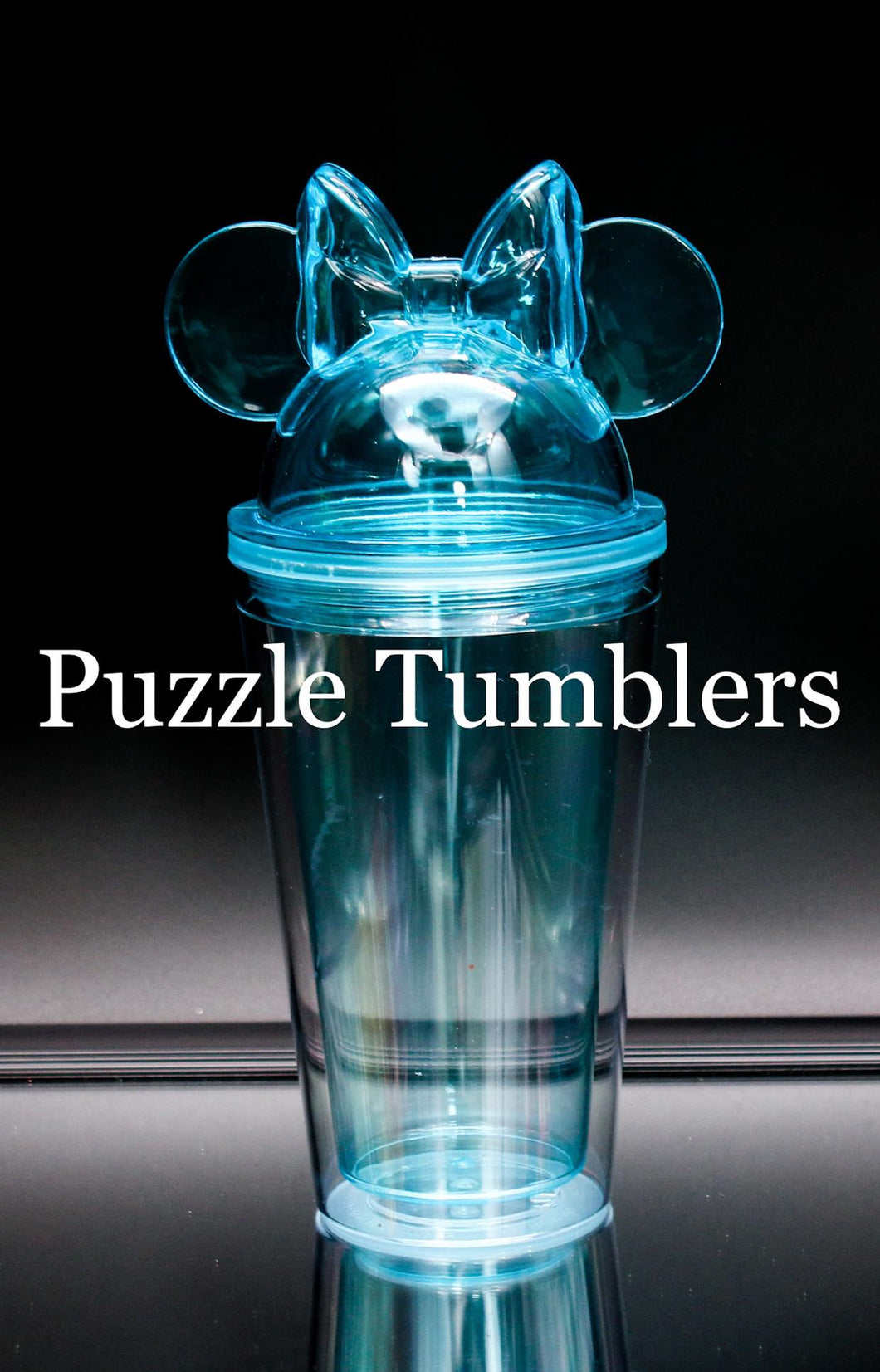 BLUE - 16OZ PLASTIC DOUBLE WALL TUMBLER WITH BOW & MOUSE EARS