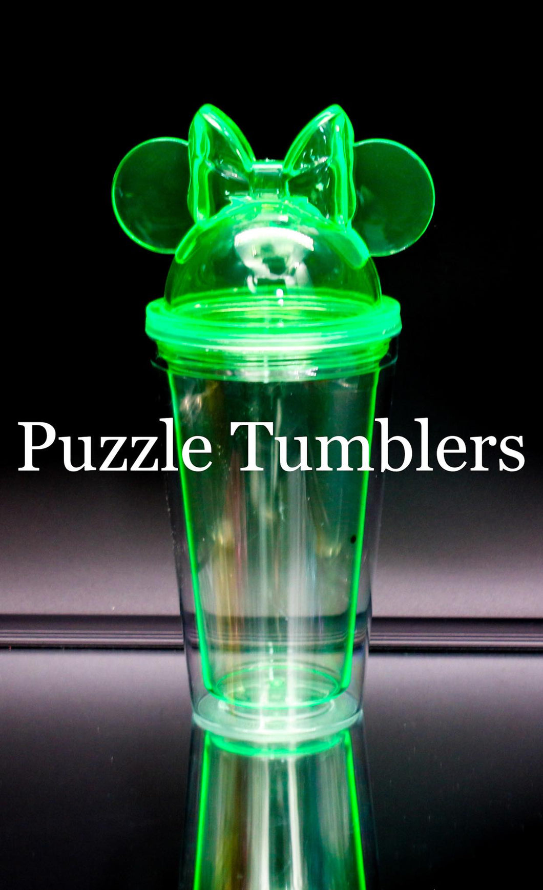GREEN - 16OZ PLASTIC DOUBLE WALL TUMBLER WITH BOW & MOUSE EARS