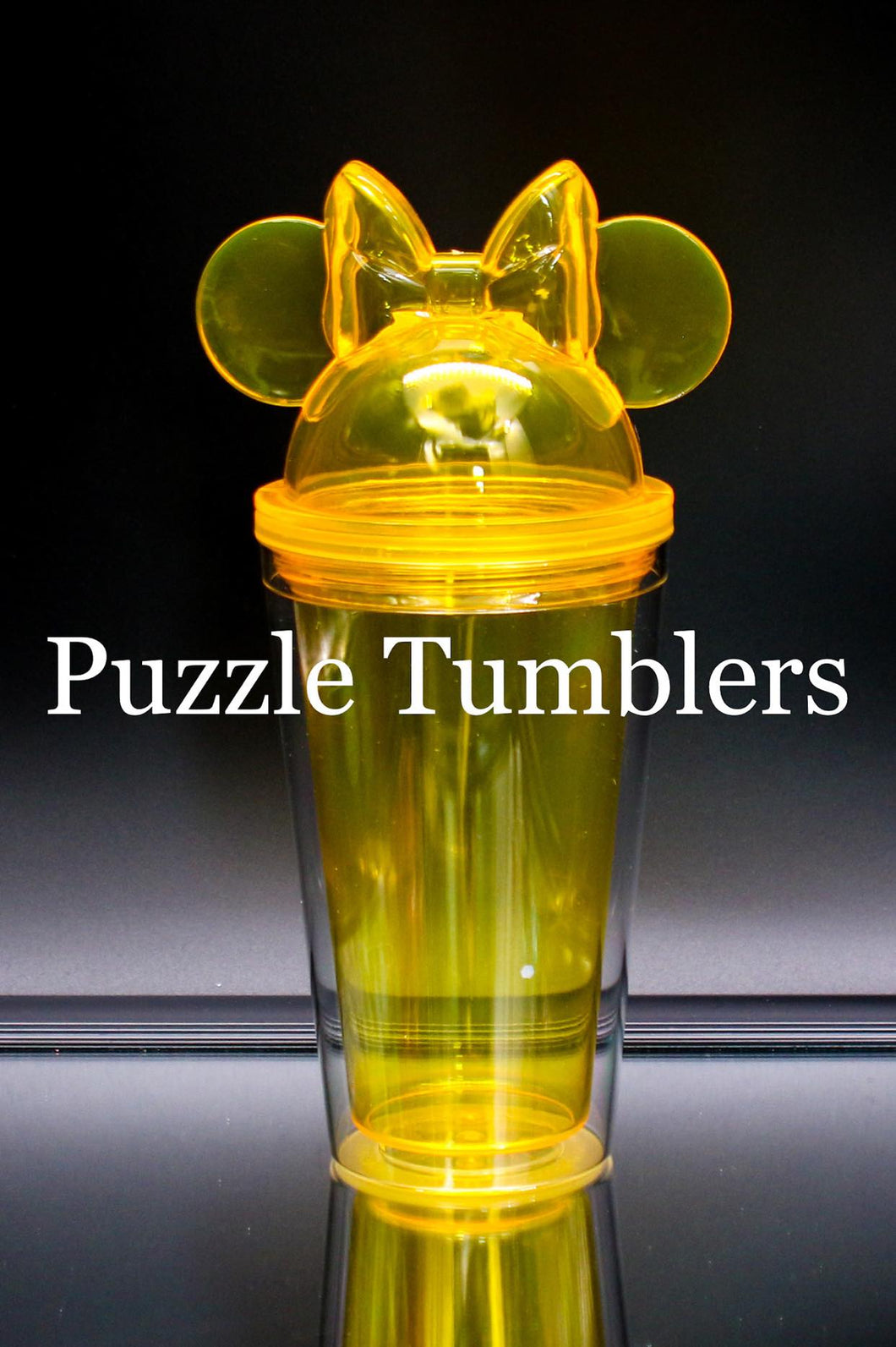 YELLOW - 16OZ PLASTIC DOUBLE WALL TUMBLER WITH BOW & MOUSE EARS