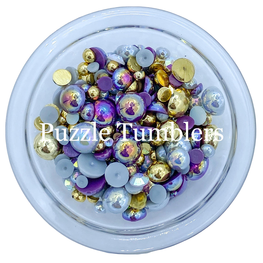 Rainbow Pearl & Rhinestone Mix - Pearls, Berry, Periwinkle, Clear, Gold