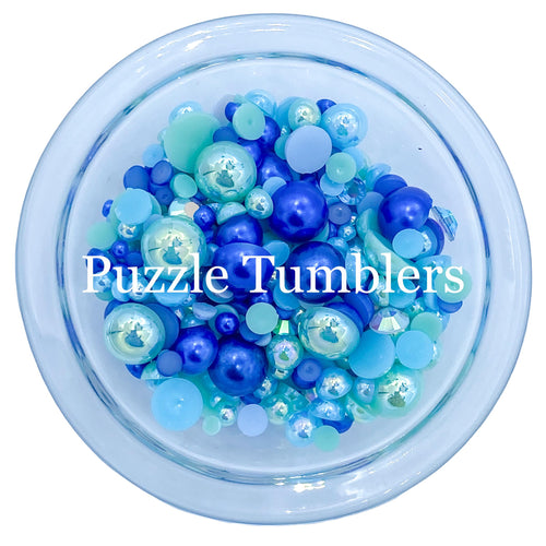 Rainbow Pearl & Rhinestone Mix - Dark & Light Blue
