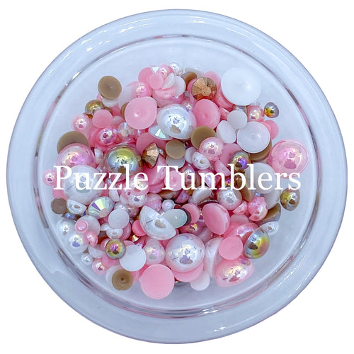 Rainbow Pearl & Rhinestone Mix - Pearls, Pink, White