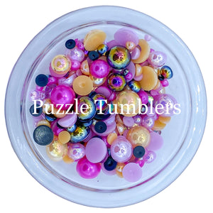 Rainbow Pearl & Rhinestone Mix - Pearls, Pink, Rainbow Black, Light Pink & Purple