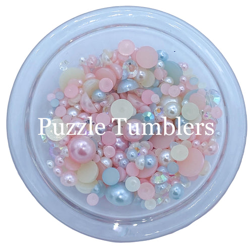 Rainbow Pearl & Rhinestone Mix - Pearls, Light Pink & Blue