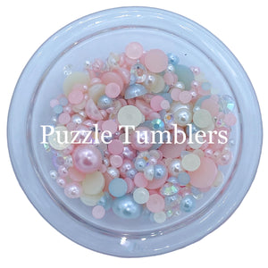 Rainbow Pearl & Rhinestone Mix - Pearls, Light Pink & Blue