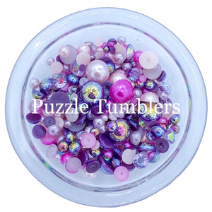 Rainbow Pearl & Rhinestone Mix - Pearls, Rainbow Purple, Berry