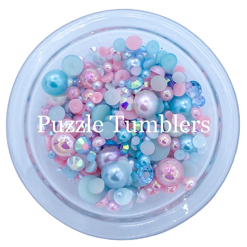Rainbow Pearl & Rhinestone Mix - Pearls, Pastel Pink & Blue