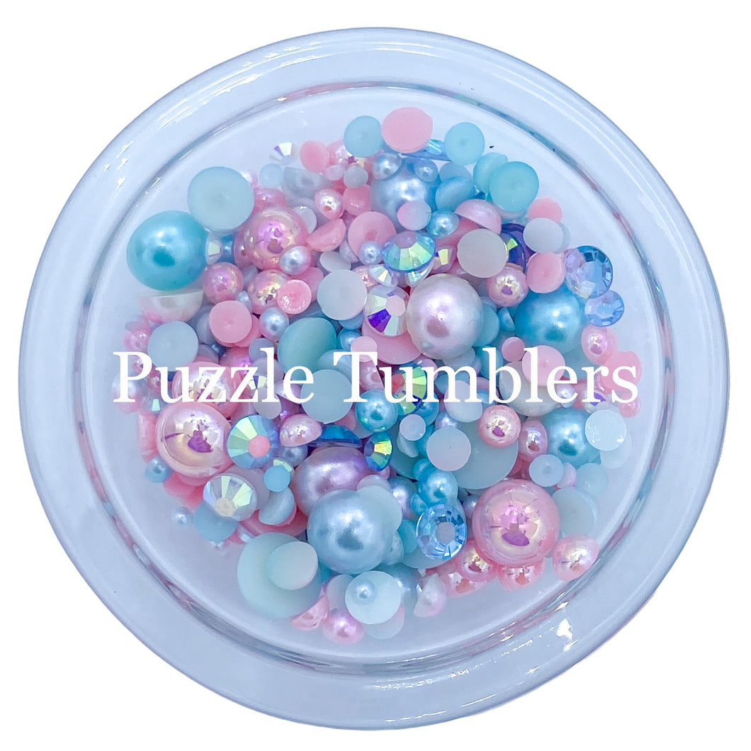 Rainbow Pearl & Rhinestone Mix - Pearls, Pastel Pink & Blue