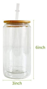 NEW - 16OZ OUTSIDE WALL / 12OZ INSIDE - DOUBLE WALLED SNOW GLOBE SUMBLIMATION CLEAR GLASS TUMBLER WITH BOTTOM HOLE