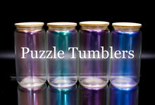 Load image into Gallery viewer, IRIDESCENT (PURPLE, GREEN, PINK &amp; BLUE) 16OZ SUMBLIMATION  GLASS TUMBLER WITH BAMBOO LID