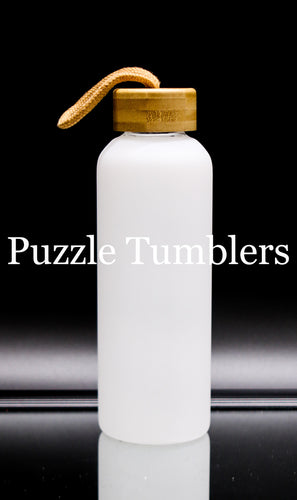20OZ SKINNY SUBLIMATION WHITE  FROSTED GLASS BOTTLE WITH TWIST BAMBOO LID