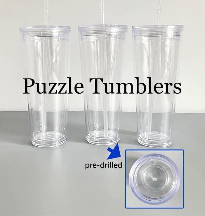 24OZ DOUBLE WALLED PLASTIC ACRYLIC SNOW GLOBE TUMBLER WITH HOLE & TWIS –  Puzzle Tumblers
