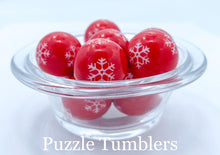 Load image into Gallery viewer, 25MM BUBBLEGUM BEAD (10 PIECE) -  RED WITH WHITE SNOWFLAKE