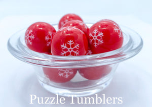 25MM BUBBLEGUM BEAD (10 PIECE) -  RED WITH WHITE SNOWFLAKE