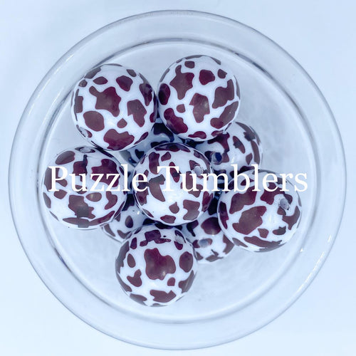 25MM BUBBLEGUM BEAD (10 PIECE) -  BROWN COW PRINT