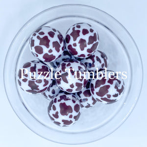 25MM BUBBLEGUM BEAD (10 PIECE) -  BROWN COW PRINT