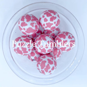25MM BUBBLEGUM BEAD (10 PIECE) -  PINK COW PRINT