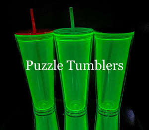 GLOW IN THE DARK (3 LID COLORS) 24OZ DOUBLE WALLED PLASTIC SNOW GLOBE TUMBLER WITH HOLE & TWIST LID & STRAW