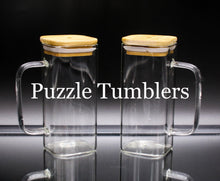 Load image into Gallery viewer, 13.5OZ SQUARE GLASS JAR TUMBLER WITH HANDLE BAMBOO LID (NO STRAW - NOT FOR SUBLIMATION)