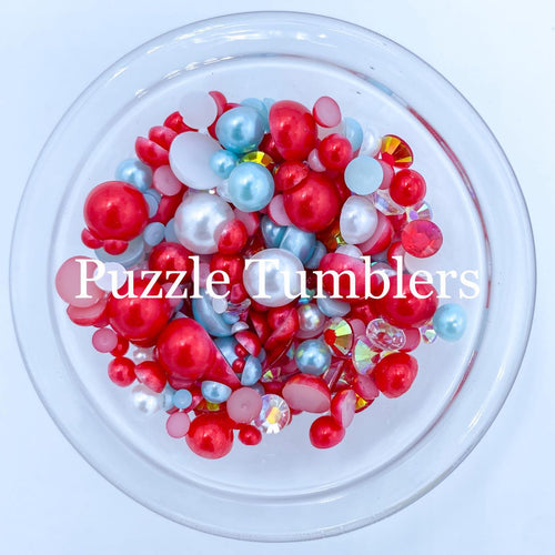 Rainbow Pearl & Rhinestone Mix - Red, Pearl, Blue & Crystal