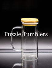 Load image into Gallery viewer, 13.5OZ SQUARE GLASS JAR TUMBLER WITH HANDLE BAMBOO LID (NO STRAW - NOT FOR SUBLIMATION)