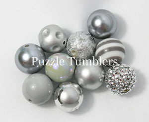 25MM BUBBLEGUM BEADS VARIETY (10 PIECE) - SILVER MIX
