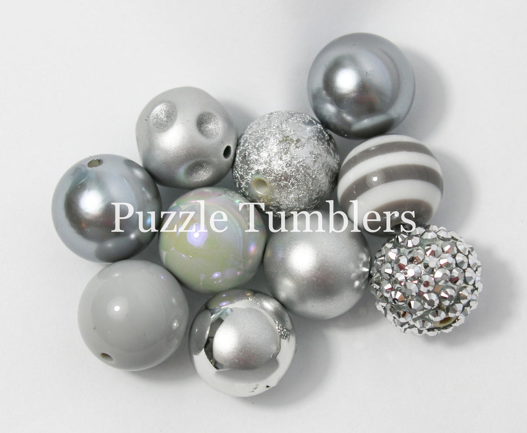 25MM BUBBLEGUM BEADS VARIETY (10 PIECE) - SILVER MIX