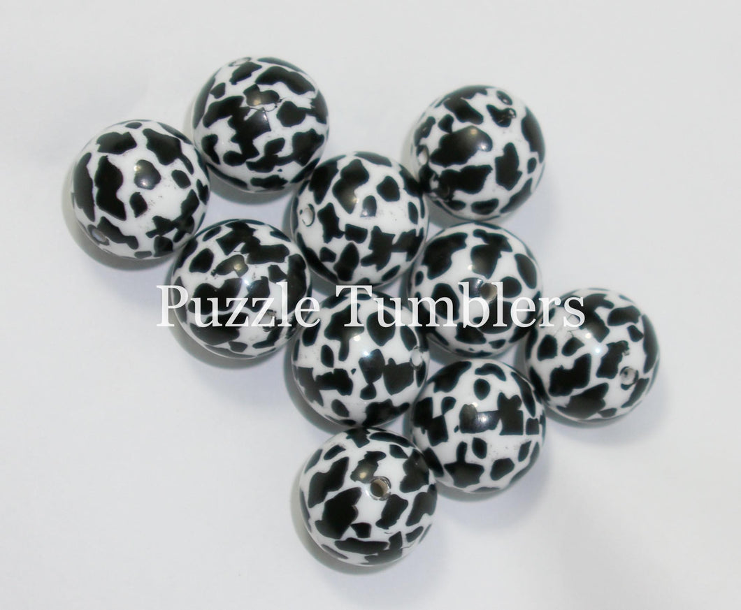 25MM BUBBLEGUM BEADS (10 PIECE) - SPOTTED COW