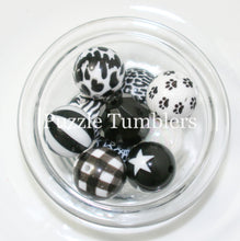 Load image into Gallery viewer, 25MM BUBBLEGUM BEADS VARIETY (10 PIECE) - BLACK &amp; WHITE + PAWS