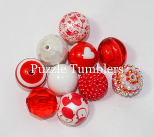 25MM BUBBLEGUM BEADS VARIETY (10 PIECE) - RED & WHITE + APPLE