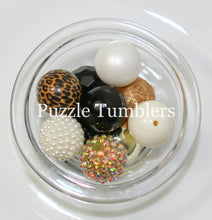 Load image into Gallery viewer, 25MM BUBBLEGUM BEADS VARIETY (10 PIECE) - BLACK &amp; GOLD + LEOPARD