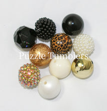 Load image into Gallery viewer, 25MM BUBBLEGUM BEADS VARIETY (10 PIECE) - BLACK &amp; GOLD + LEOPARD