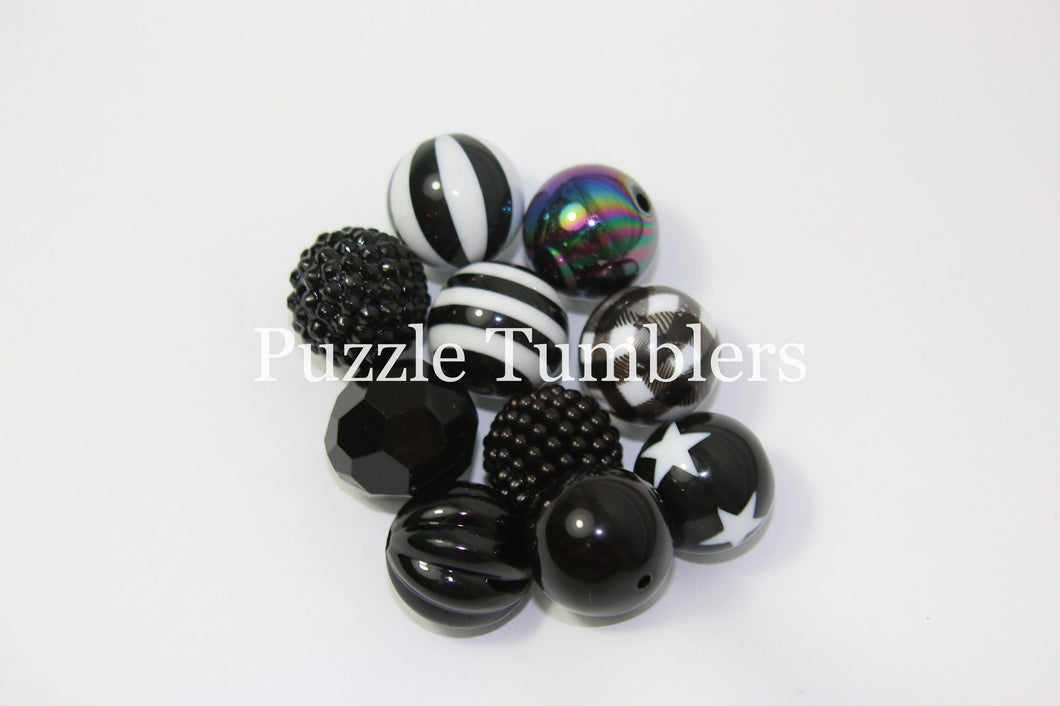 25MM BUBBLEGUM BEADS VARIETY (10 PIECE) - BLACK & WHITE