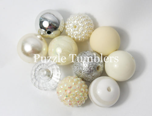 25MM BUBBLEGUM BEADS VARIETY (10 PIECE) - WHITE IVORY