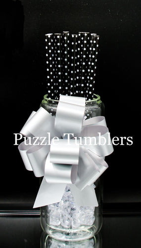 BLACK WITH WHITE POLKA DOTS PRINT STRAWS (SOLD INDIVIDUALLY)