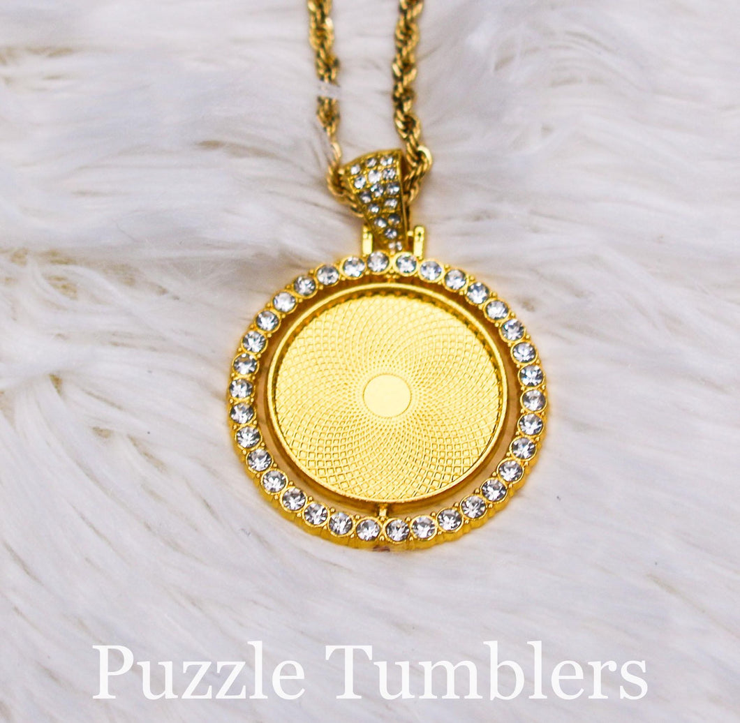 SUBLIMATION - CIRCLE - GOLD 2 SIDED PENDANT WITH RHINESTONES