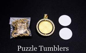 SUBLIMATION - CIRCLE - GOLD 2 SIDED PENDANT WITH RHINESTONES