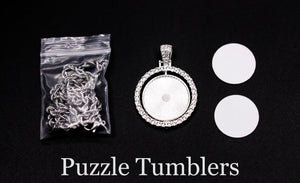 SUBLIMATION - CIRCLE - SILVER 2 SIDED PENDANT WITH RHINESTONES