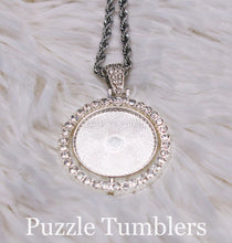 Load image into Gallery viewer, SUBLIMATION - CIRCLE - SILVER 2 SIDED PENDANT WITH RHINESTONES
