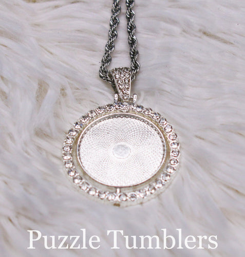 SUBLIMATION - CIRCLE - SILVER 2 SIDED PENDANT WITH RHINESTONES