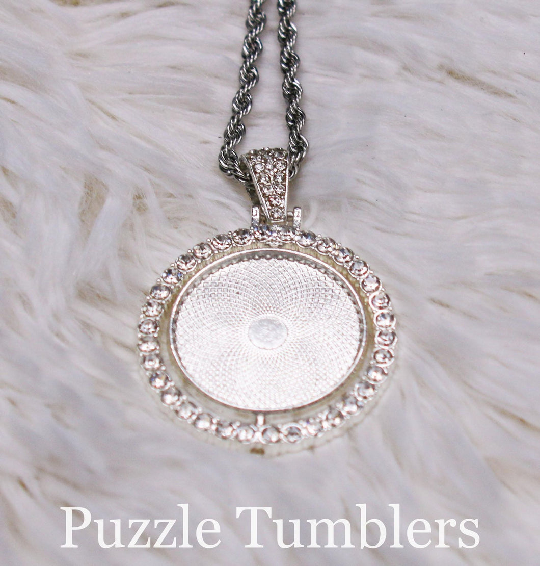 SUBLIMATION - CIRCLE - SILVER 2 SIDED PENDANT WITH RHINESTONES