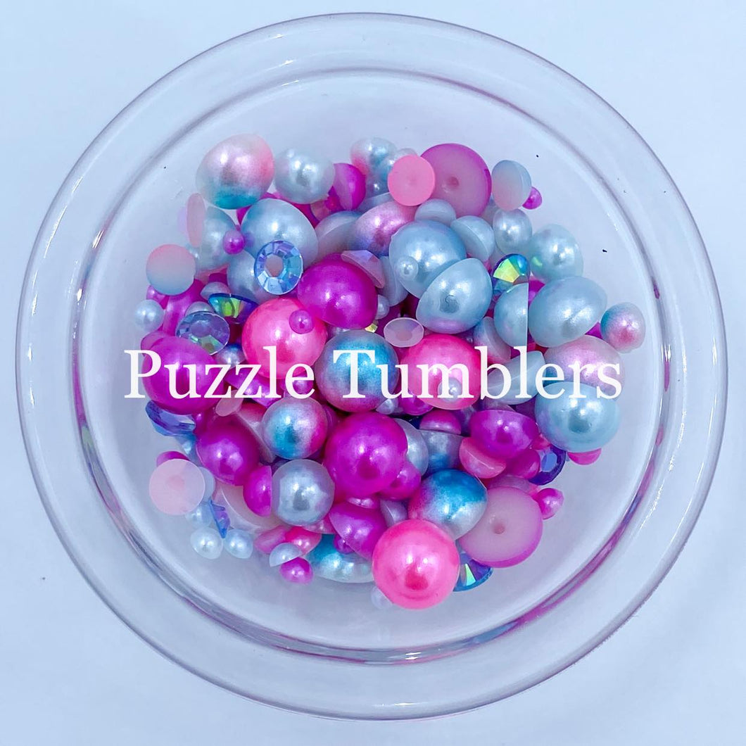 Rainbow Pearl & Rhinestone Mix -  Dark Pink & Blue