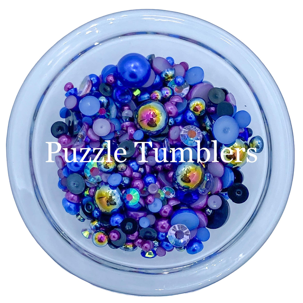 Rainbow Pearl & Rhinestone Mix -  Dark Purple, Blue, Black