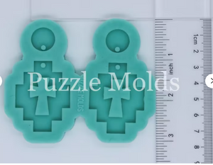 CUSTOM MOLD: 2 PART CROSS AZTEK DROP EARRING *May have a 7-10 Day Shipping Delay (E179)