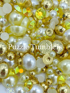 Rainbow Pearl & Rhinestone Mix -  Gold and Pearl