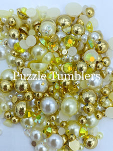 Rainbow Pearl & Rhinestone Mix -  Gold and Pearl