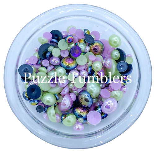 Rainbow Pearl & Rhinestone Mix -  Green, Purple, Black