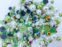 Load image into Gallery viewer, Rainbow Pearl &amp; Rhinestone Mix -  Green and White