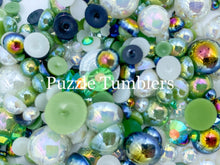 Load image into Gallery viewer, Rainbow Pearl &amp; Rhinestone Mix -  Green and White